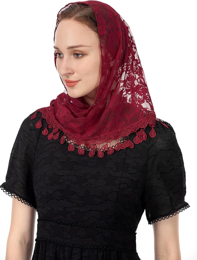 Wgior حجاب مثلث للكنيسة - غطاء رأس دانتيل لطقوس الكاثوليك للنساء - Image 4